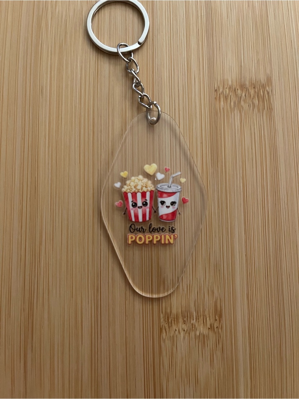 Keychain with Popcorn & Soda Design - Our Love is Poppin'
